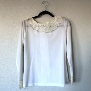 Vintage Na-Ma Long Sleeve White Lace Collar Blouse